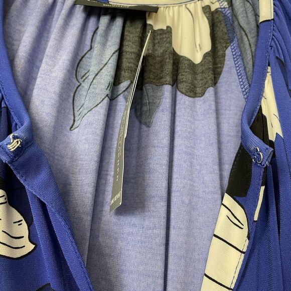 Lane Bryant Key Hole Neck Floral‎ Faux Wrap Tie Midi Dress Blue Black Size 22/24 - Picture 8 of 15